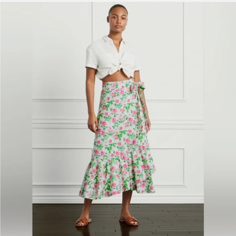 Hill House The Mirabel Wrap Skirt in Pink Roses Cotton